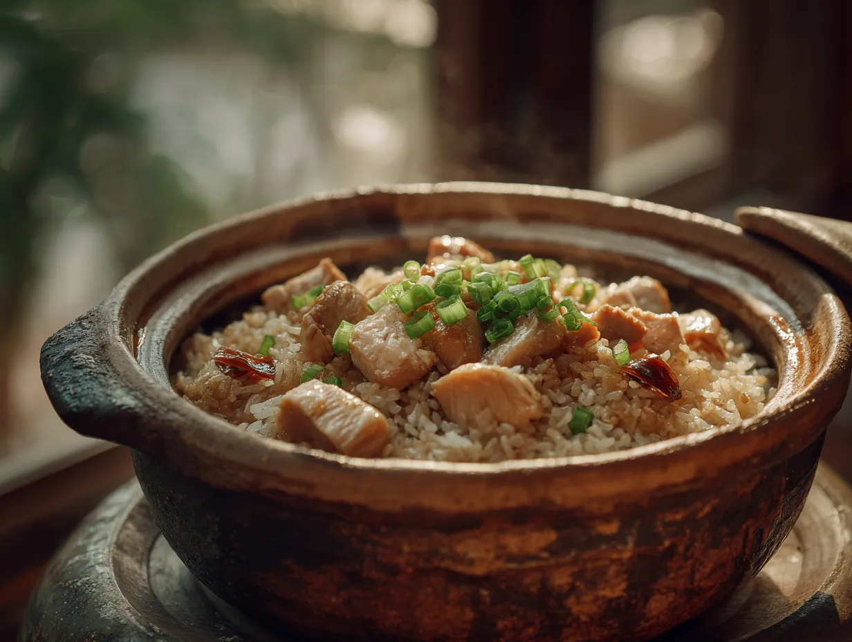 Traditional Claypot Chicken Rice with Salted Fish